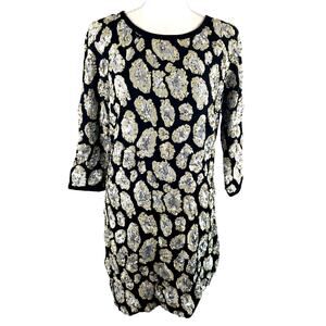 Juicy Couture Silver Gold Sequin Leopard 3/4 Sleeve Mini Cocktail Sheath Dress 2